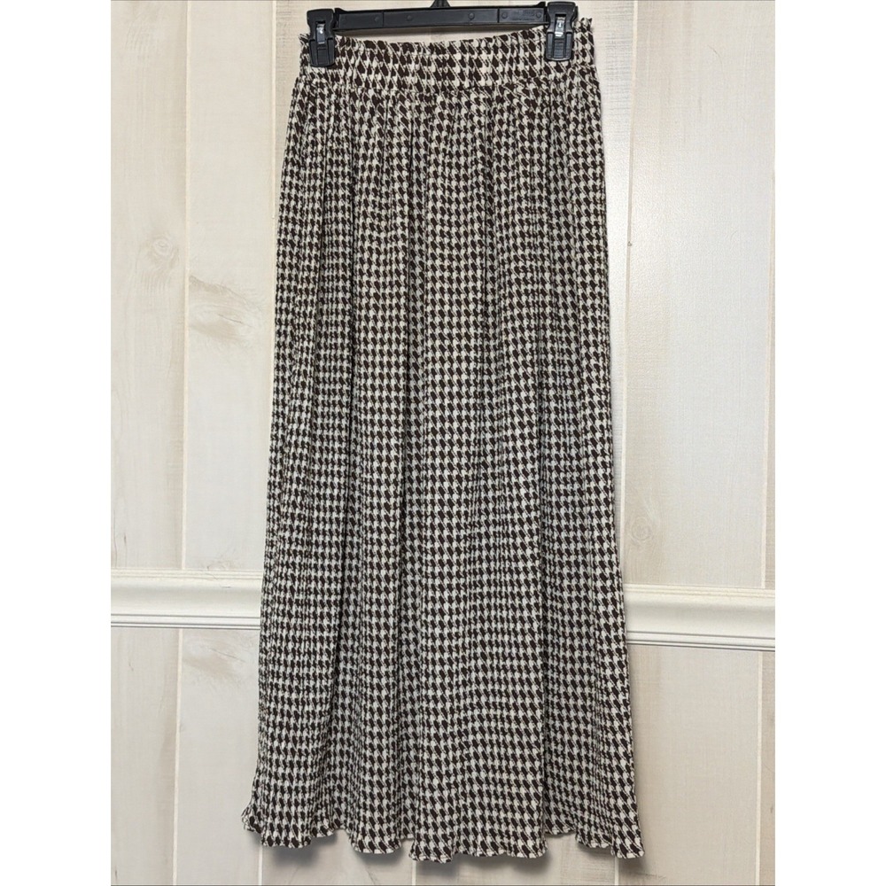 New In Full Length Skirt Houndstooth Chocolate Size S - Picture 1 of 4